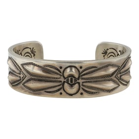 Ray Adakai Important Artist Vintage Navajo Plain Sterling Silver Bump out Stamp-Work Cuff Bracelet