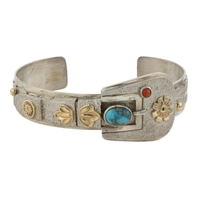 Ray Winner Award Winning Southwest Anglo Artist Turquoise & Coral 14K Gold & Sterling Silver Ranger
