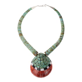 Santo Domingo Turquoise Shell & Spiny Oyster Large Statement Shell Necklace