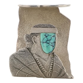 Darryl Dean Begay Award Winning Navajo Artist Spiderweb Turquoise Sculpted Cuff Bracelet