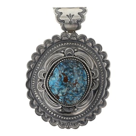 Hank Vandever Award Winning Navajo Bisbee Turquoise Large Pendant