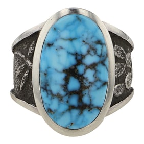 Kelsey Jimmie Navajo Ithaca Peak Turquoise Tufa Cast Ring