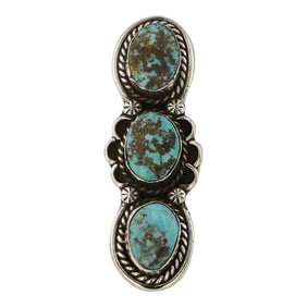 Vintage Navajo Nevada Turquoise Three Stone Ring