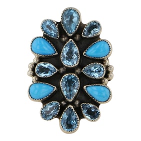 RB Navajo Turquoise & Topaz Cluster Ring
