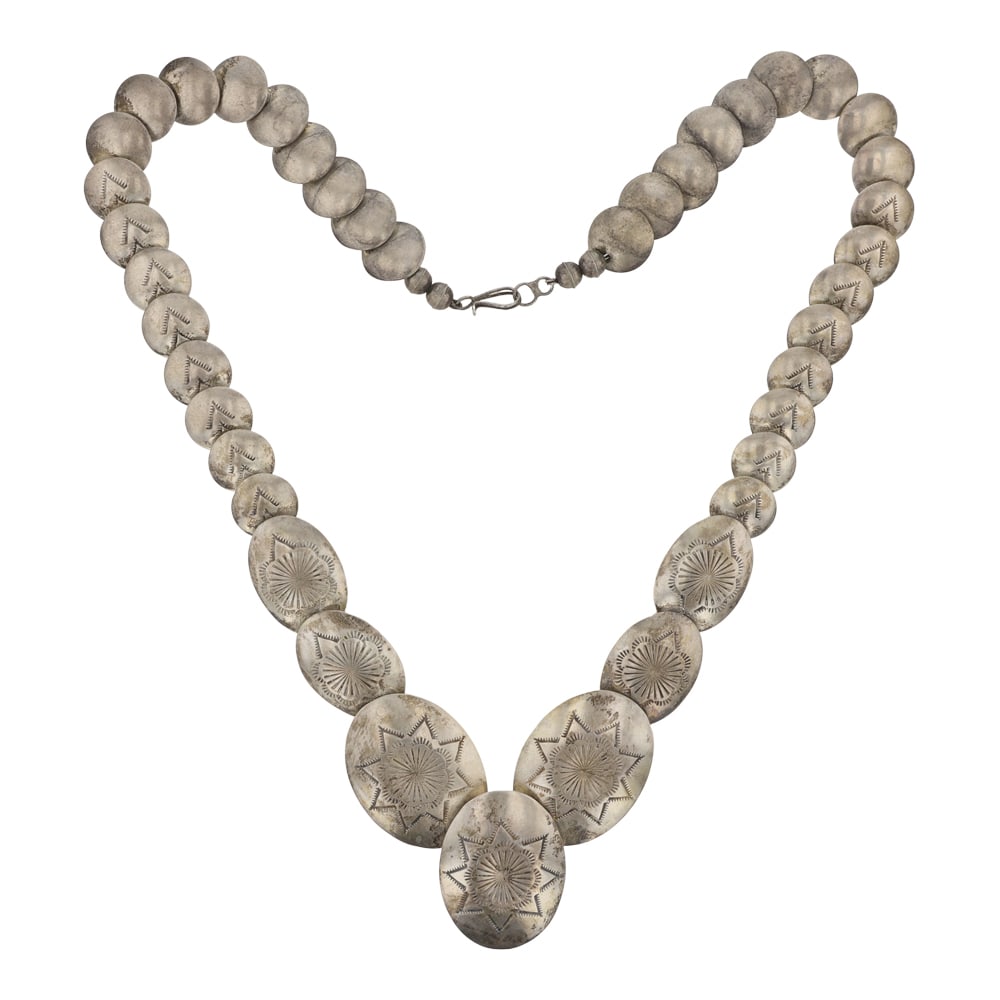 Vintage Navajo Plain Silver Stamp-Work Pillow Bead Necklace (1 of 3)