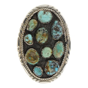 Navajo Nevada Turquoise Cluster Adjustable Cluster Ring