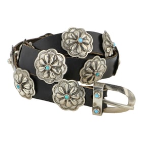 Vintage Navajo Kingman Turquoise Concho Belt