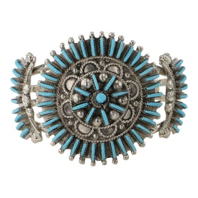 Bernadette Wyaco Zuni Sleeping Beauty Turquoise Needlepoint Cluster Bracelet