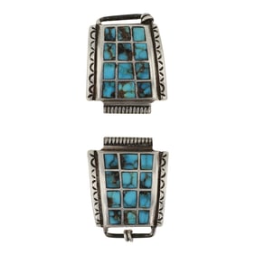 Vintage Navajo Turquoise Inlay Watch Tips