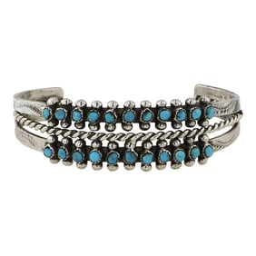 Vintage Navajo Kingman Turquoise Row Cuff Bracelet