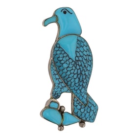Vintage Zuni Sleeping Beauty Turquoise & Jet Inlay Bird Pin