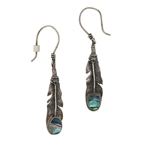 Vintage Navajo Paua Shell Feather Earrings