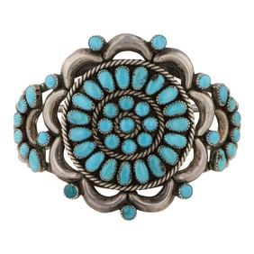 Vintage Zuni Kingman Turquoise Cluster Cuff Bracelet