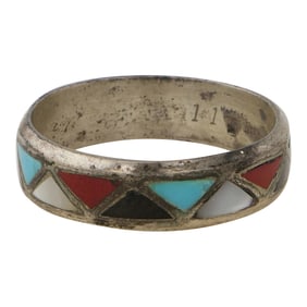 Vintage Zuni Turquoise & Shell Inlay Ring