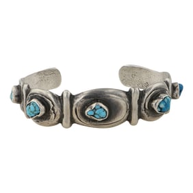 Vintage Navajo Kingman Turquoise Sandcast Cuff Bracelet