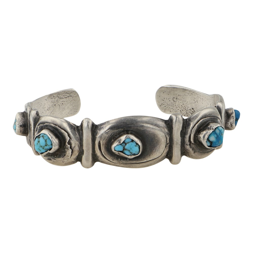 Vintage Navajo Kingman Turquoise Sandcast Cuff Bracelet (1 of 3)