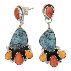 Travis Jim Navajo Turquoise & Spiny Oyster Earrings