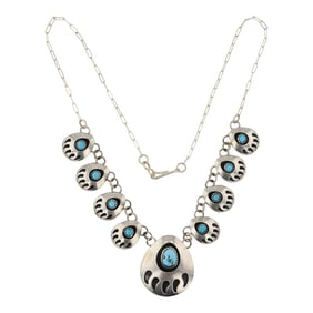 Navajo Kingman Turquoise Bearpaw Necklace