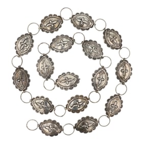 Vintage Navajo Plain Silver Stamped Link Concho Belt