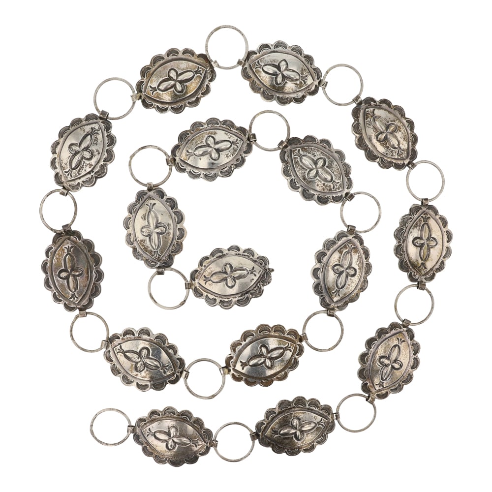 Vintage Navajo Plain Silver Stamped Link Concho Belt (1 of 3)