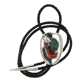 Navajo Turquoise & Mediterranean Coral Branch Bolo