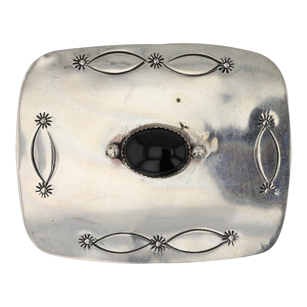 Vintage Navajo Black Onyx Belt Buckle: Sterling Silver | Genuine Black Onyx | Vintage Navajo Black Onyx Belt Buckle | Navajo Native American Southwest Indian Jewelry | Good (no breaks or damages) | Approximate Weight: 28 Grams | Buckle: 2.