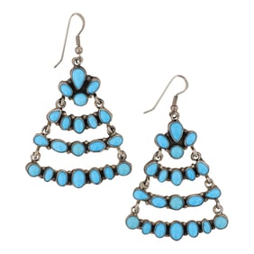 Emma Lincoln (1954-2016) Navajo Sleeping Beauty Turquoise Chandelier Earrings