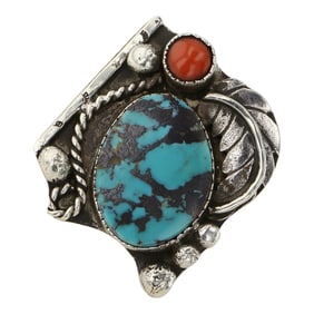 Vintage Navajo Turquoise & Coral Ring