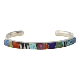 Navajo Turquoise Lapis Spiny Oyster Black Onyx & Mother of Pearl Inlay Bracelet