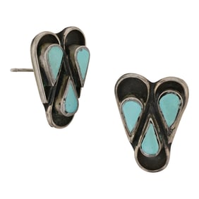 Zuni Turquoise Inlay Heart Earrings