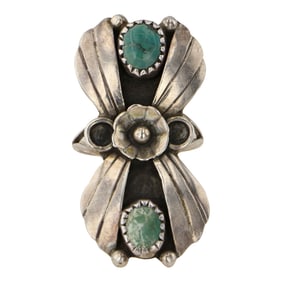 Vintage Navajo Nevada Turquoise Two Stone Ring