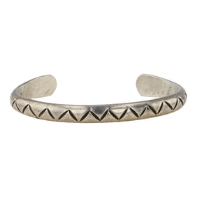 Vintage Navajo Plain Silver Stamp-Work Cuff Bracelet