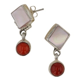 Navajo Pink Mussel Shell & Coral Earrings
