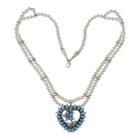 Nora Tsosie Navajo Sleeping Beauty Turquoise Heart Cluster Necklace
