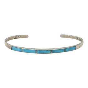 Zuni Kingman Turquoise Inlay Bracelet