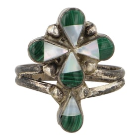 Zuni Malachite & Synthetic Opal Ring