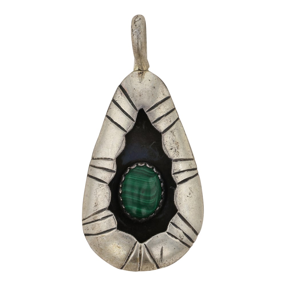 Vintage Navajo Malachite Shadowbox Pendant (1 of 2)