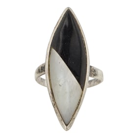 Vintage Zuni Jet & Mother of Pearl Inlay Ring