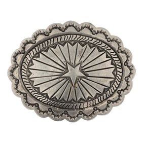 Vintage Navajo Plain Silver Stamp-work Belt Buckle