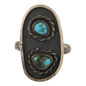 Vintage Navajo Nevada Turquoise Two Stone Ring