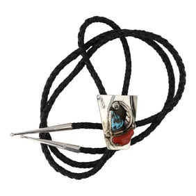Navajo Turquoise & Coral Bolo Tie
