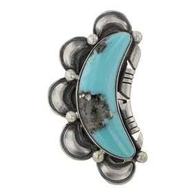 Paul Livingston Navajo Compitos Turquoise Crescent Ring