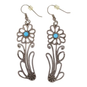 Vintage Navajo Sleeping Beauty Turquoise Flower Earrings