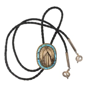 Vintage Navajo Sterling Silver & 12K Gold Filled Kingman Turquoise Bolo Tie