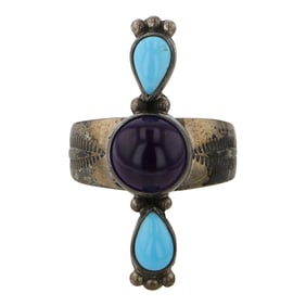 Navajo Turquoise & Amethyst Ring