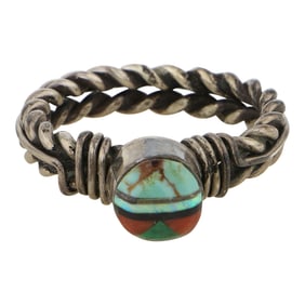 Navajo Turquoise Coral & Synthetic Opal Ring
