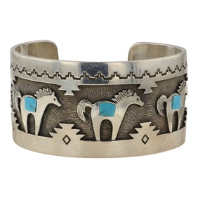 Dina Hunting horse Award Winning Wichita / Kiowa Artist Turquoise Horse Cuff Bracelet
