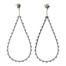 Zuni Kingman Turquoise Large Hoop Earrings