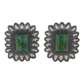 Robert Johnson Navajo Nevada Turquoise Bump out Earrings