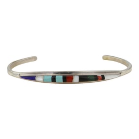 Zuni Turquoise Coral lapis Acoma Jet Malachite & Mother of Pearl Inlay Bracelet
